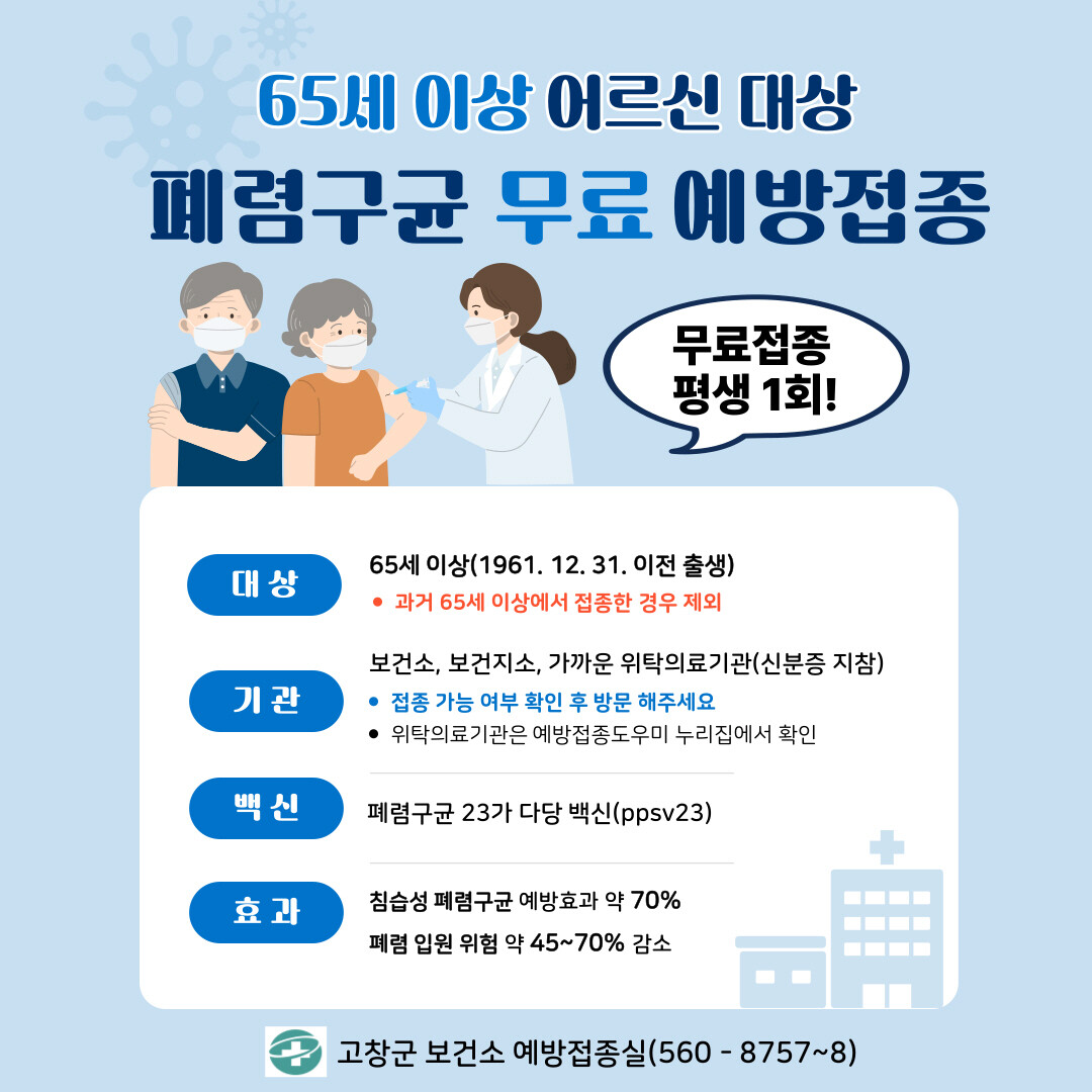 고창군, 65세 이상 폐렴구균 예방접...