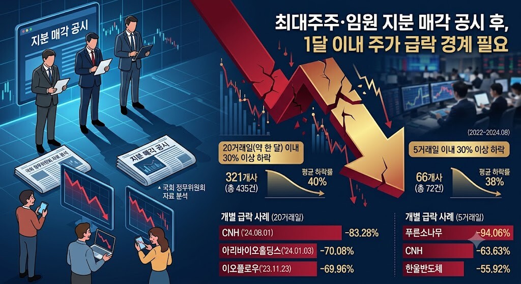 상장사 최대주주나 임원 지분매각 공시...